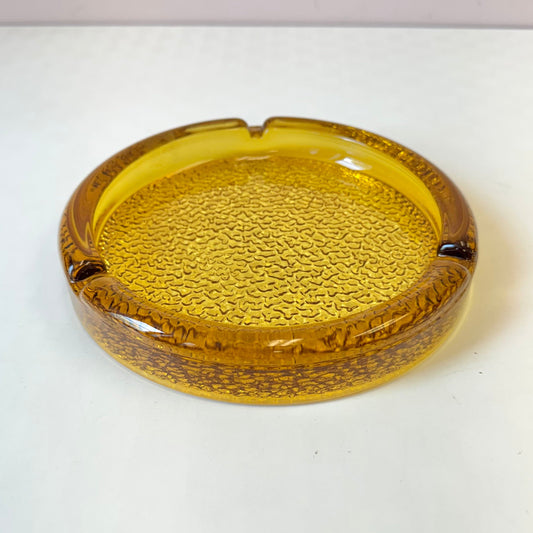 Vintage Mid-Century Textured Amber Glass Ashtray