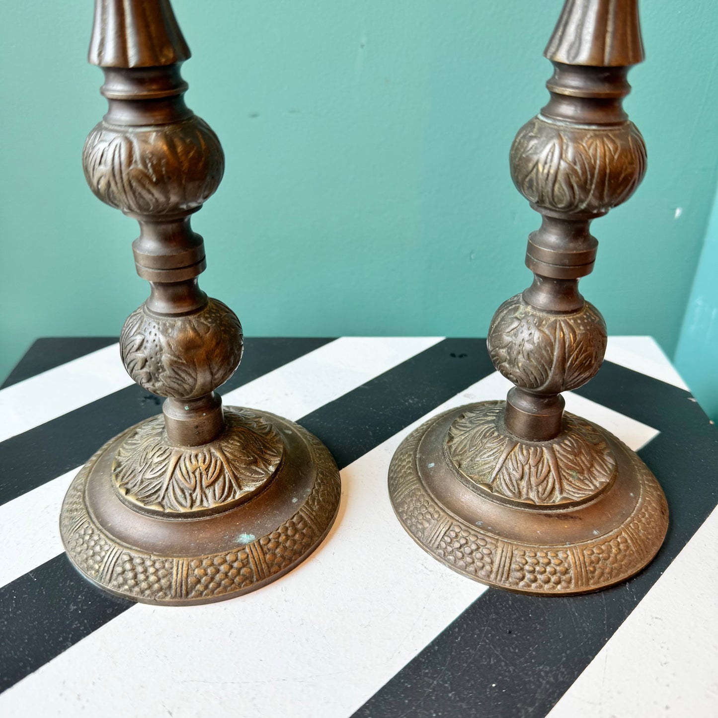 Vintage Pair Ornate Brass Candle Holders