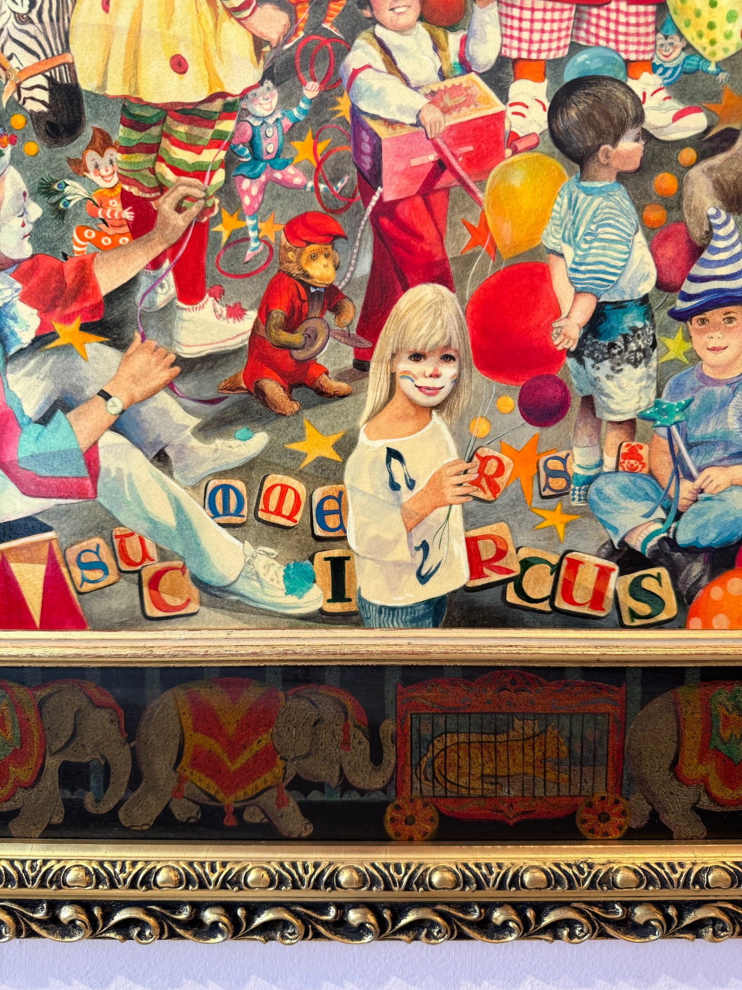 Vintage Original Framed "The Summer Circus" 1988 Acrylic on Board Painting by Phyllis Londraville