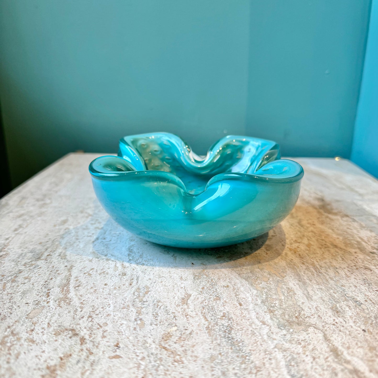 Vintage Teal Murano Glass Ashtray