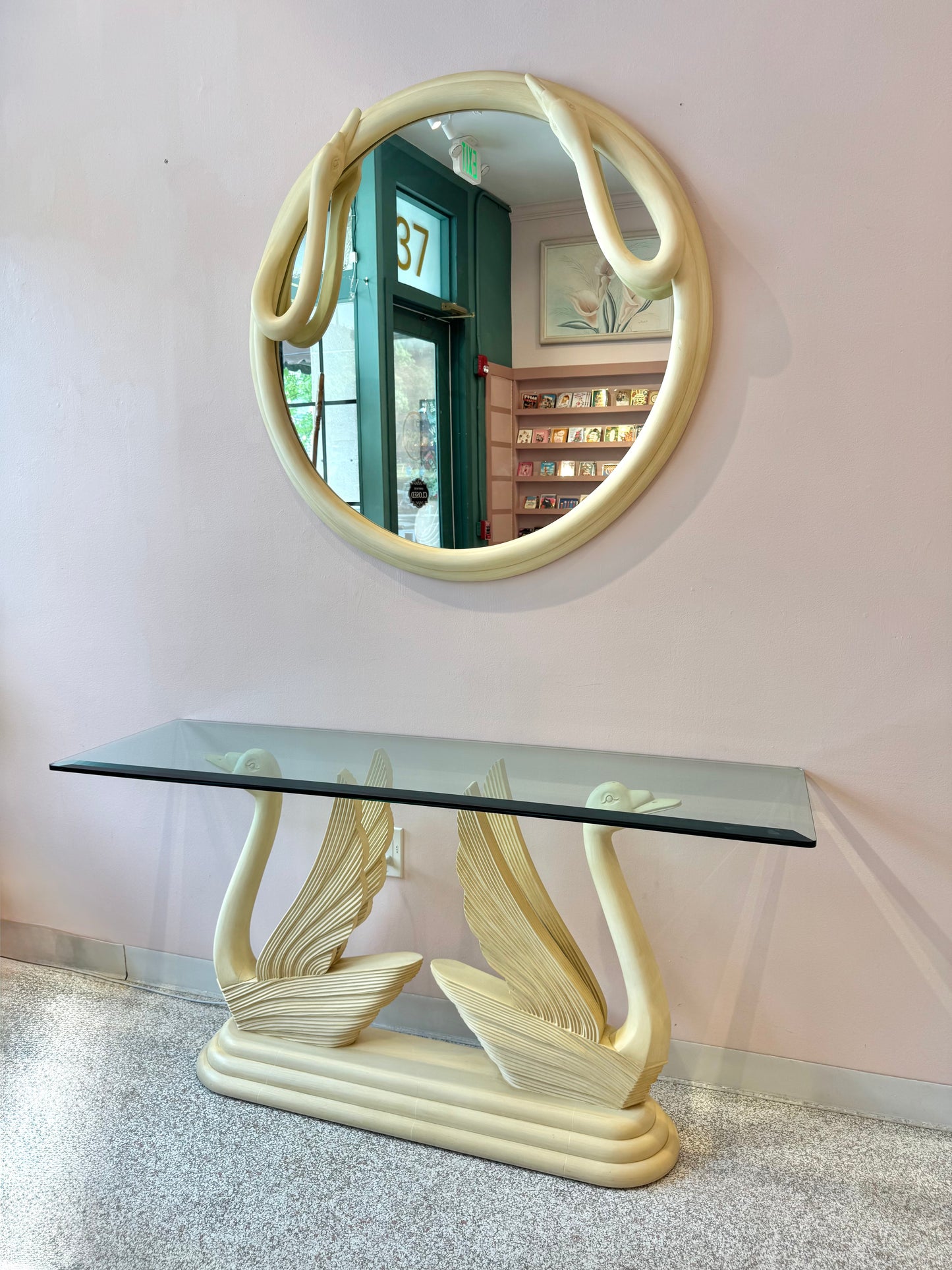 Vintage Swan Console Table with Glass Top