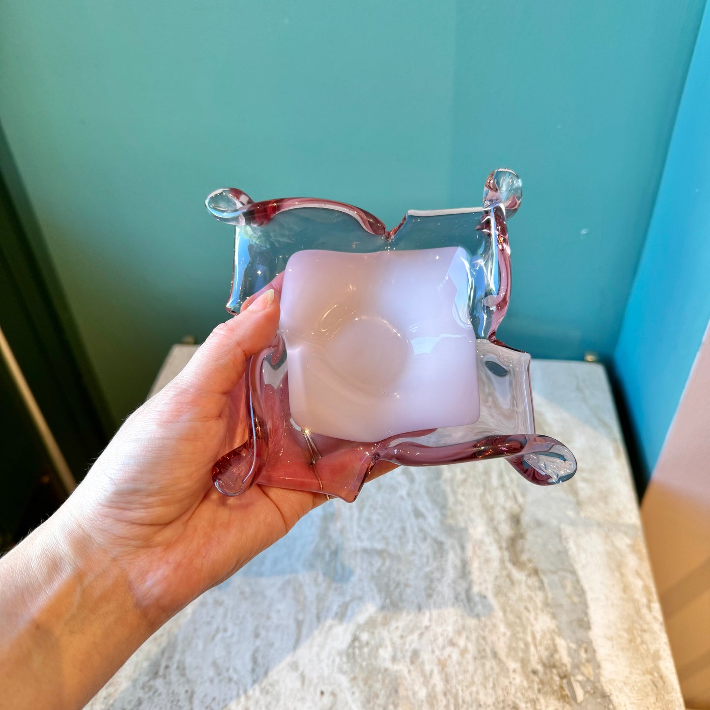 Vintage Pink Murano Glass Catchall Dish