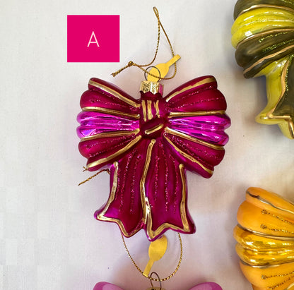 Sparkling Satin Bow Glass Ornament