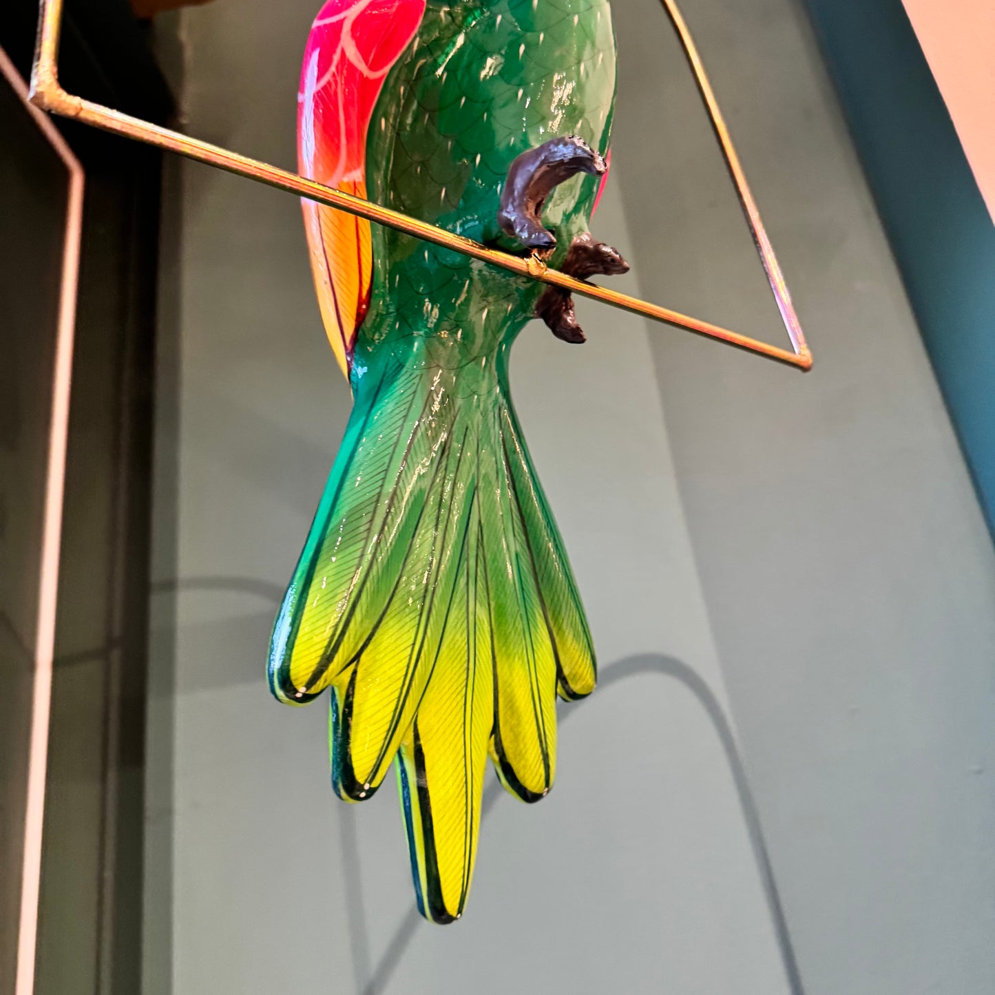 Vintage Papier Maché Parrot Sculpture on Hanging Stand