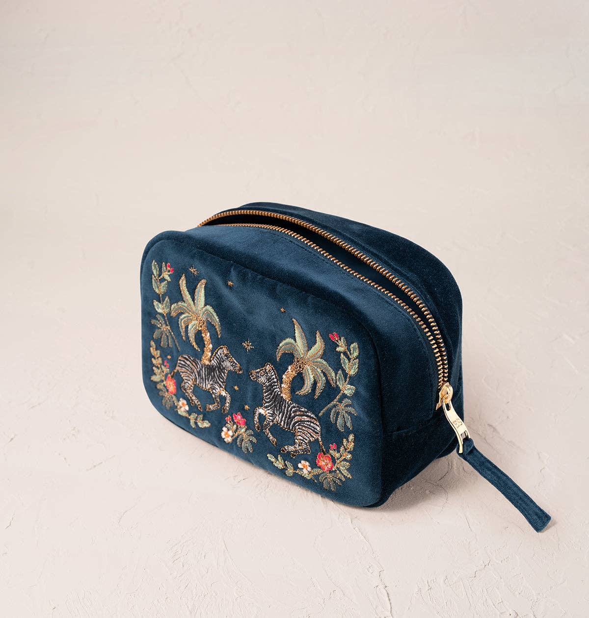 Midnight Blue Wild Zebra Velvet Makeup Bag by Elizabeth Scarlett