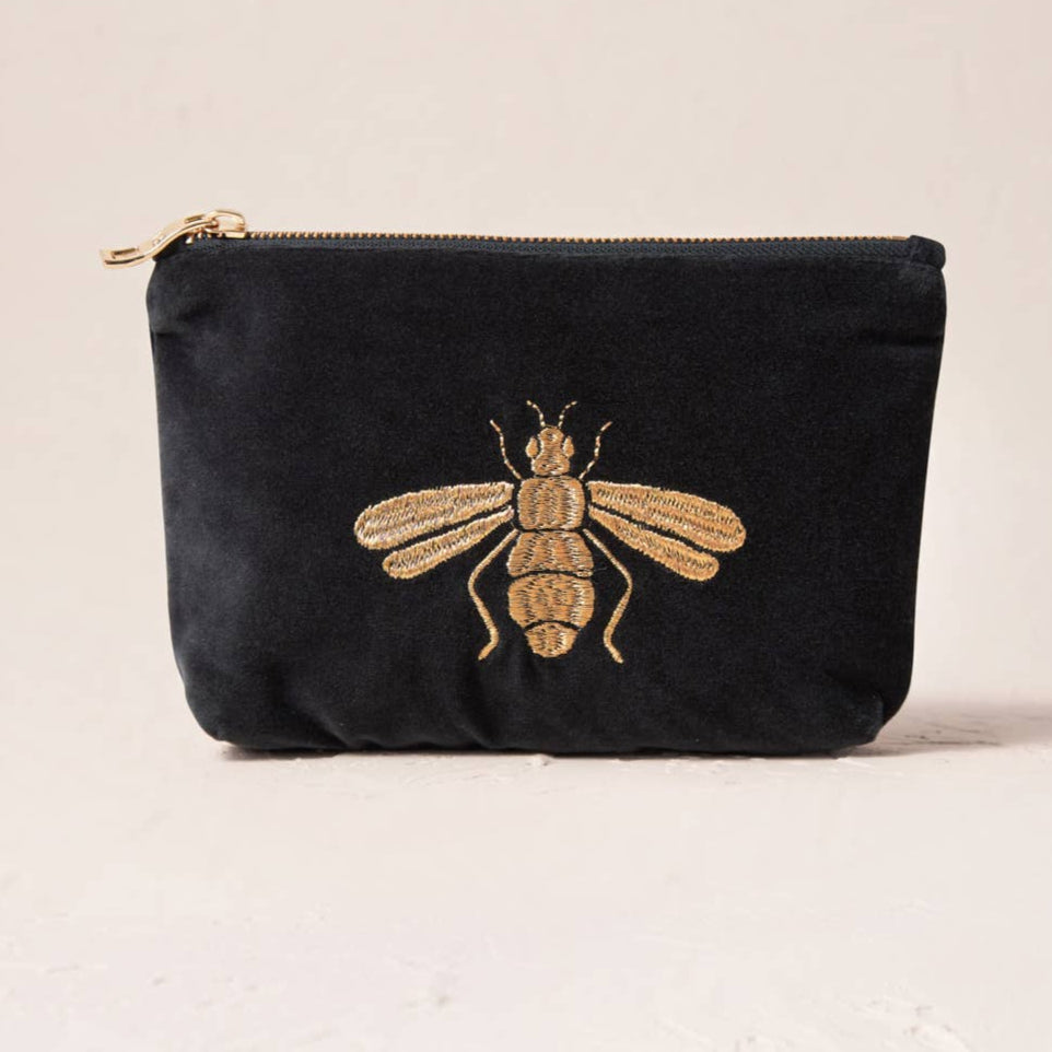 Black Velvet Honey Bee Medium Pouch by Elizabeth Scarlett