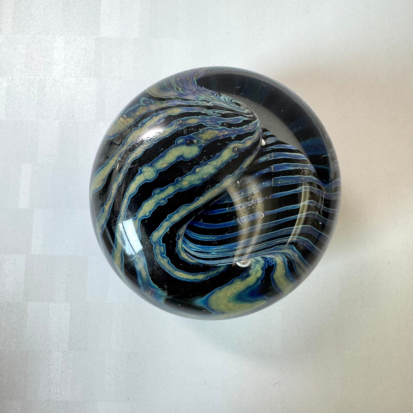 Vintage Black and Blue Striped Murano Glass Paperweight