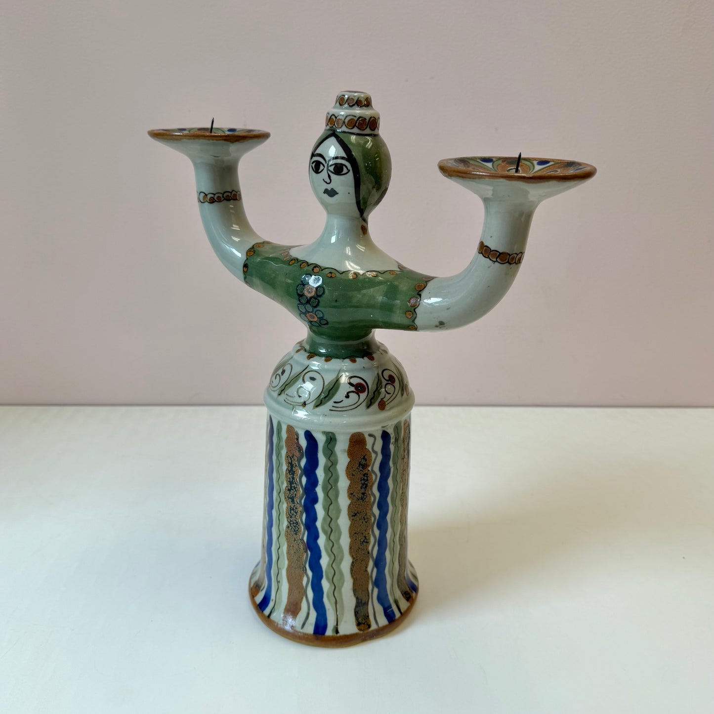 Vintage El Palomar Mexican Pottery Figural Woman Candelabra Candle Holder
