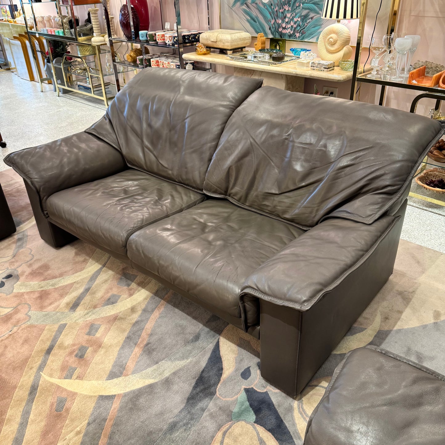 1980's Vintage Taupe Leather Adjustable Sofa by Durlet