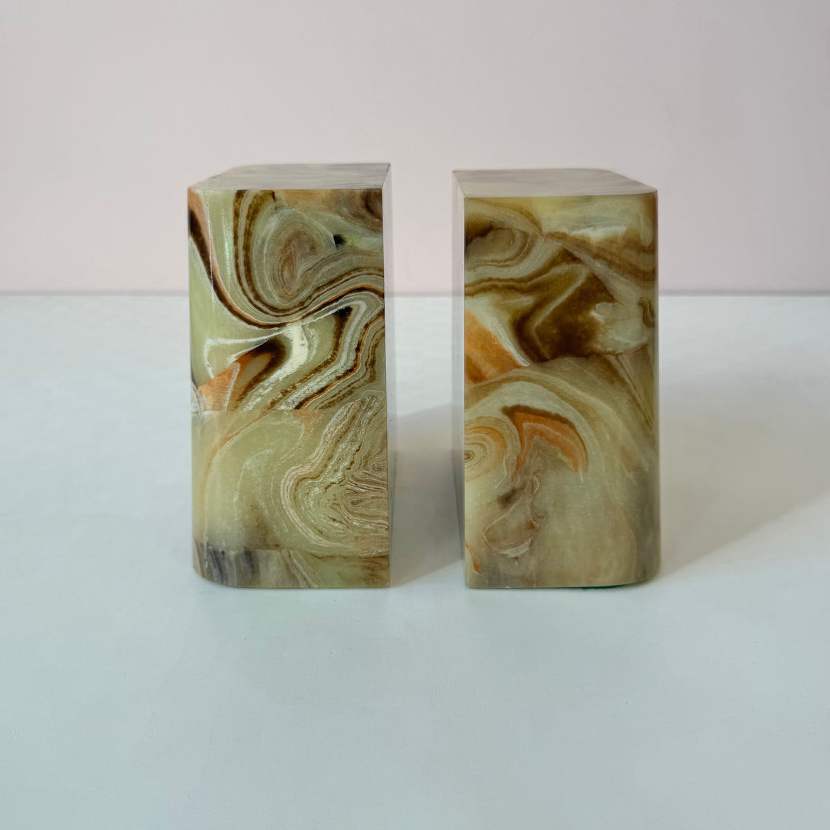 Vintage Faux Green Onyx Bookends