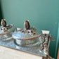 Vintage Wrought Metal Flower Glass Jars and Tray