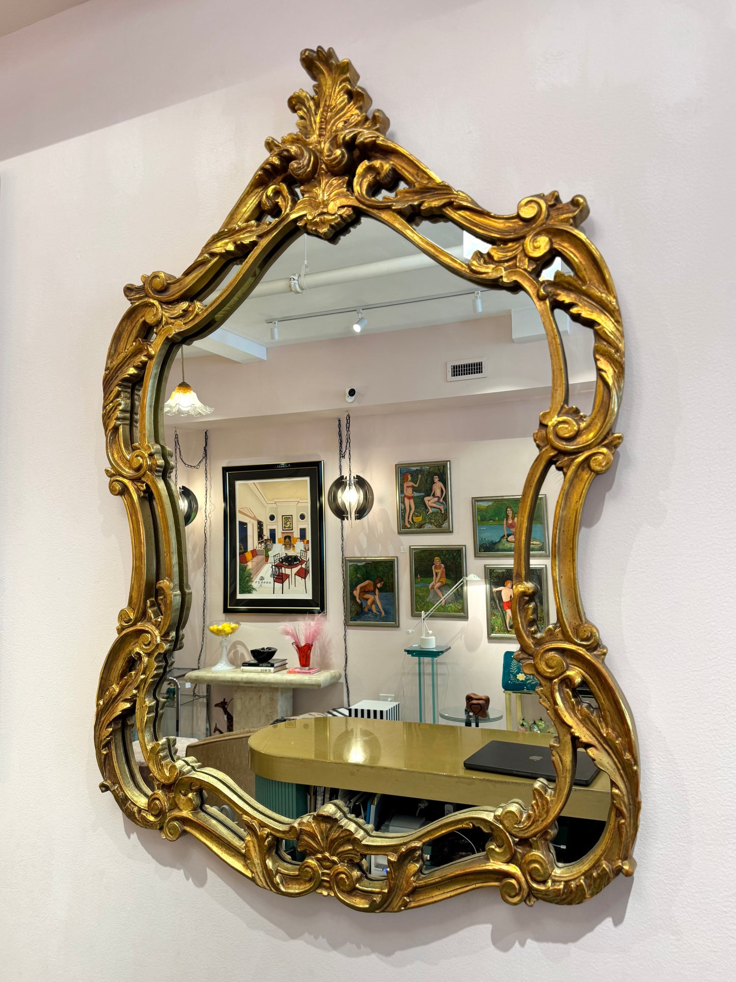 Vintage Large Gold Giltwood Rococo Style Mirror