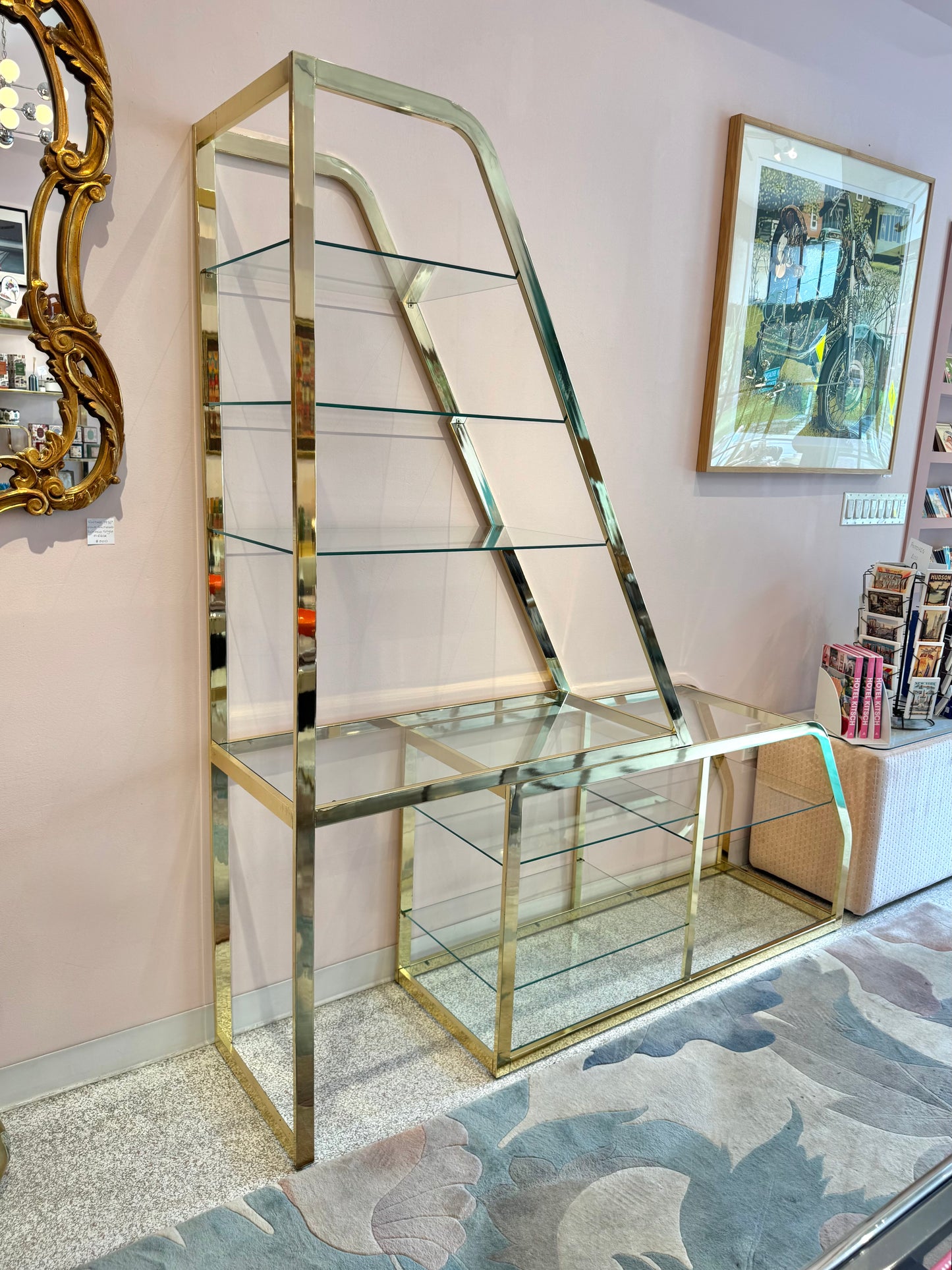 Vintage Asymmetrical Brass and Glass Etagere by DIA