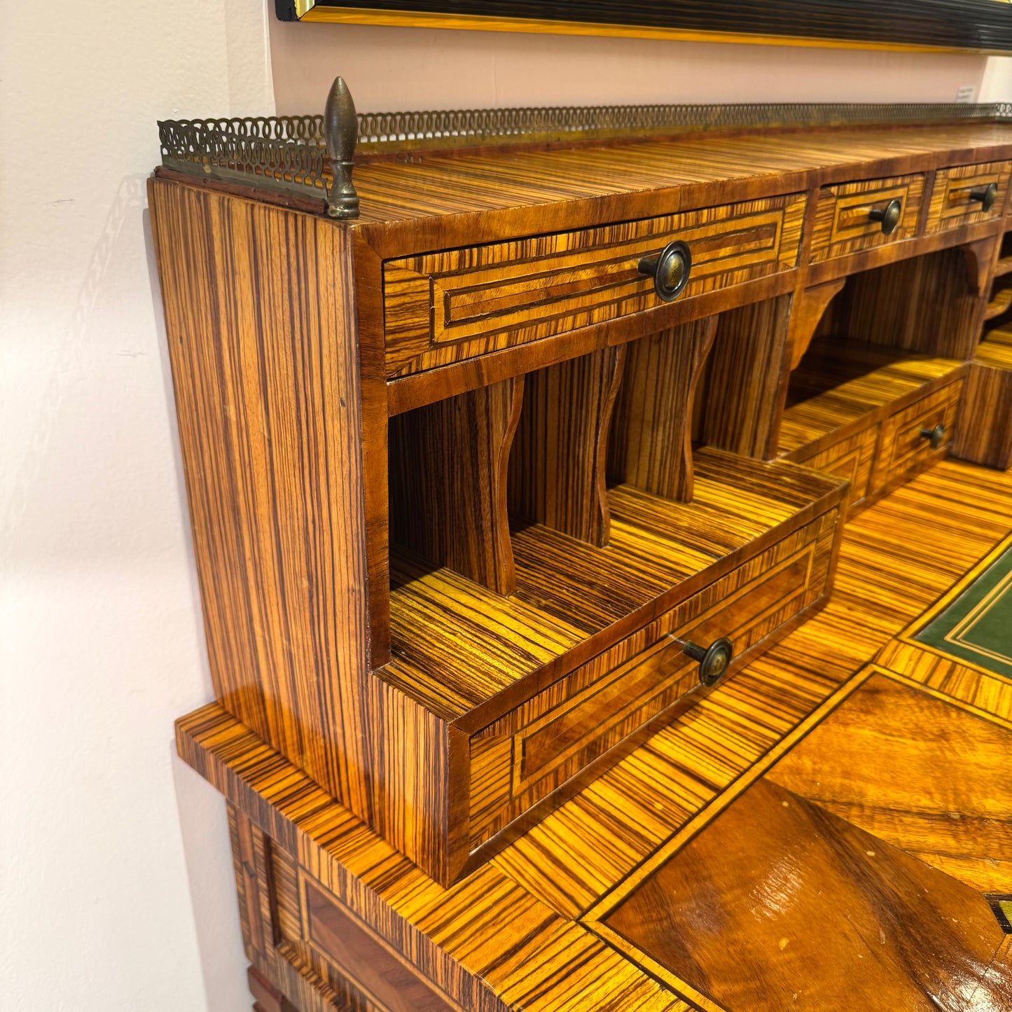 Vintage Carlton House Style Marquetry Writing Desk and Stool