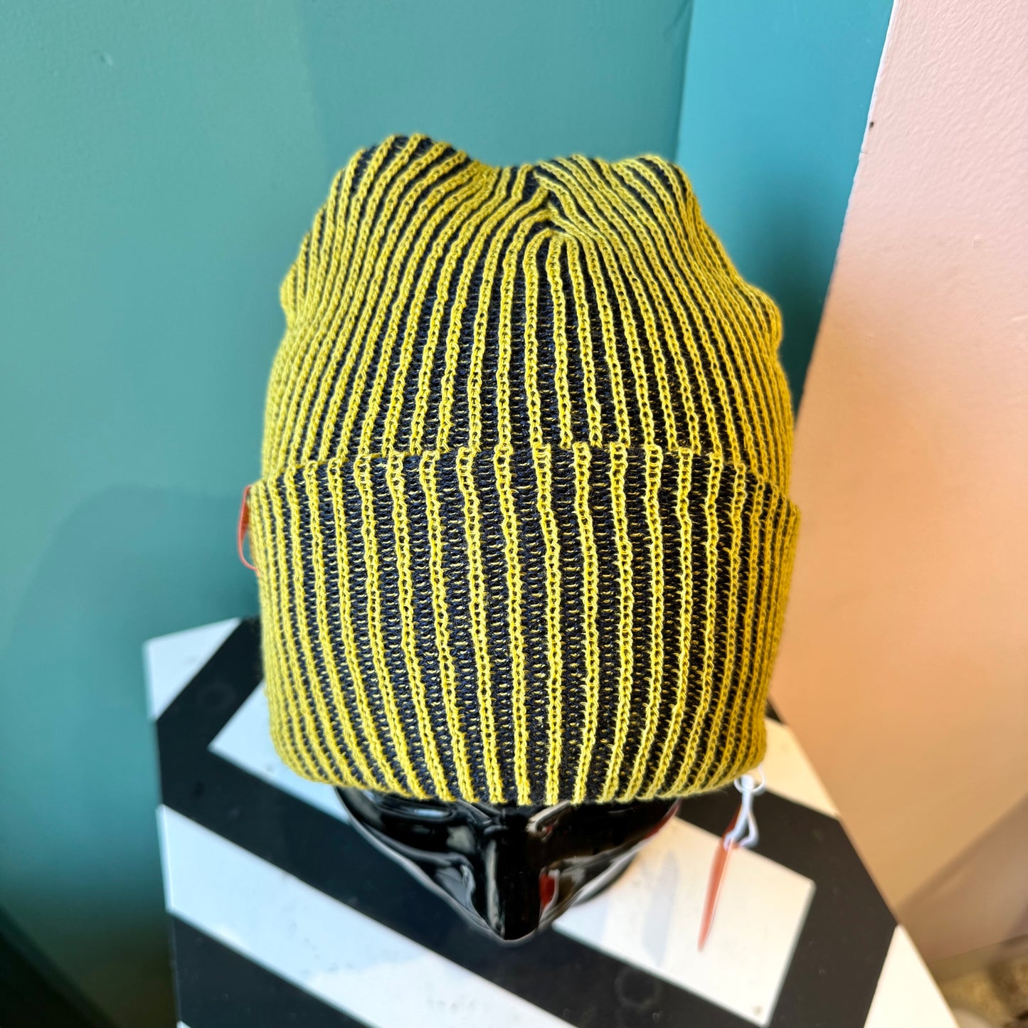 Rib Knit Beanie: Golden Olive Navy