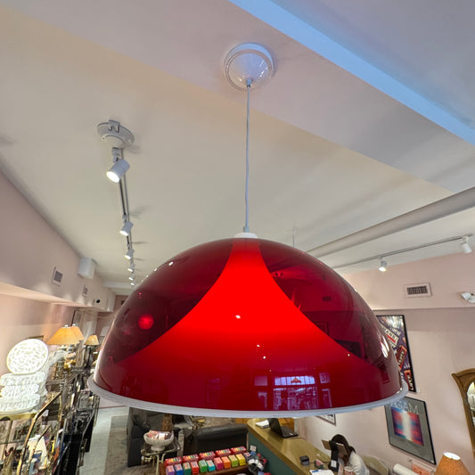 Vintage Red and White Space Age Dome Pendant Light