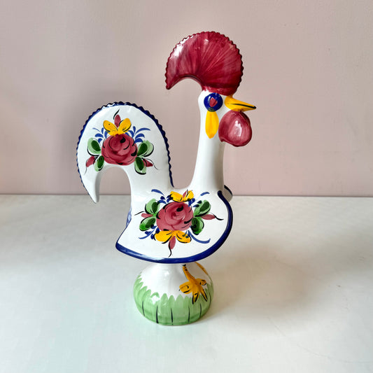 Vintage Portuguese Lucky Rooster Hand Painted Ceramic Figure