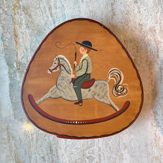 Vintage Folk Art Child on Rocking Horse Wooden Box by Regina Dodson