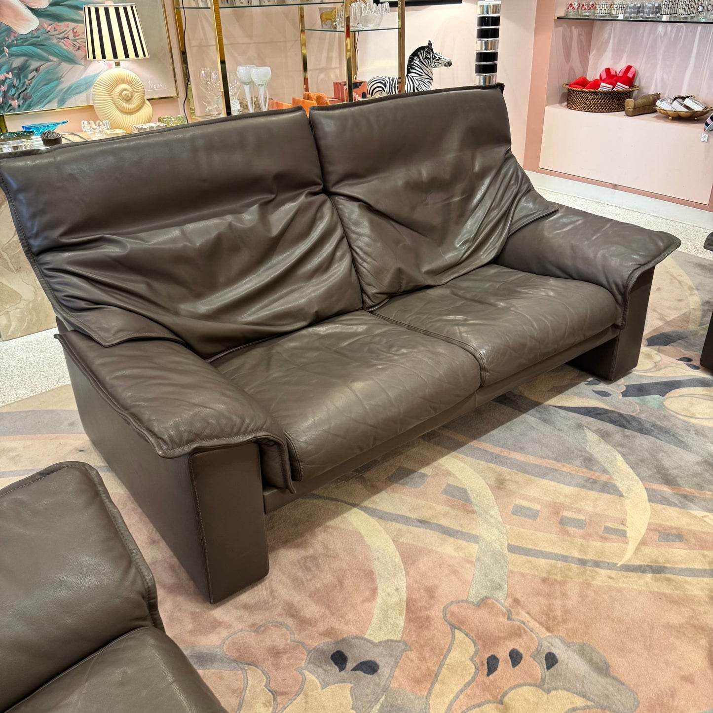 1980's Vintage Taupe Leather Adjustable Sofa by Durlet