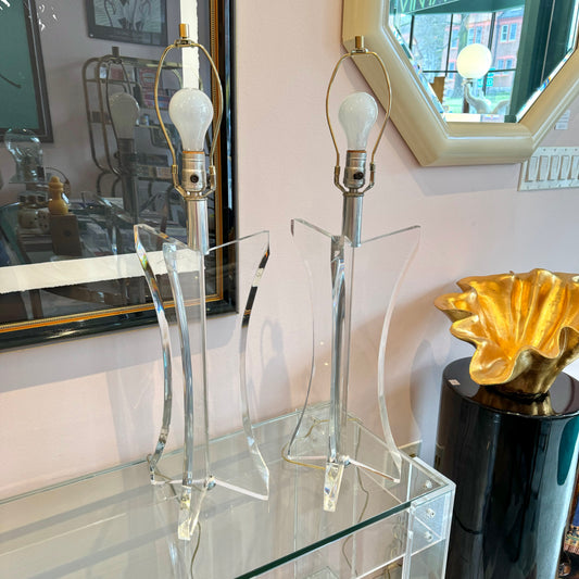 Pair of Vintage Angular Lucite Lamps