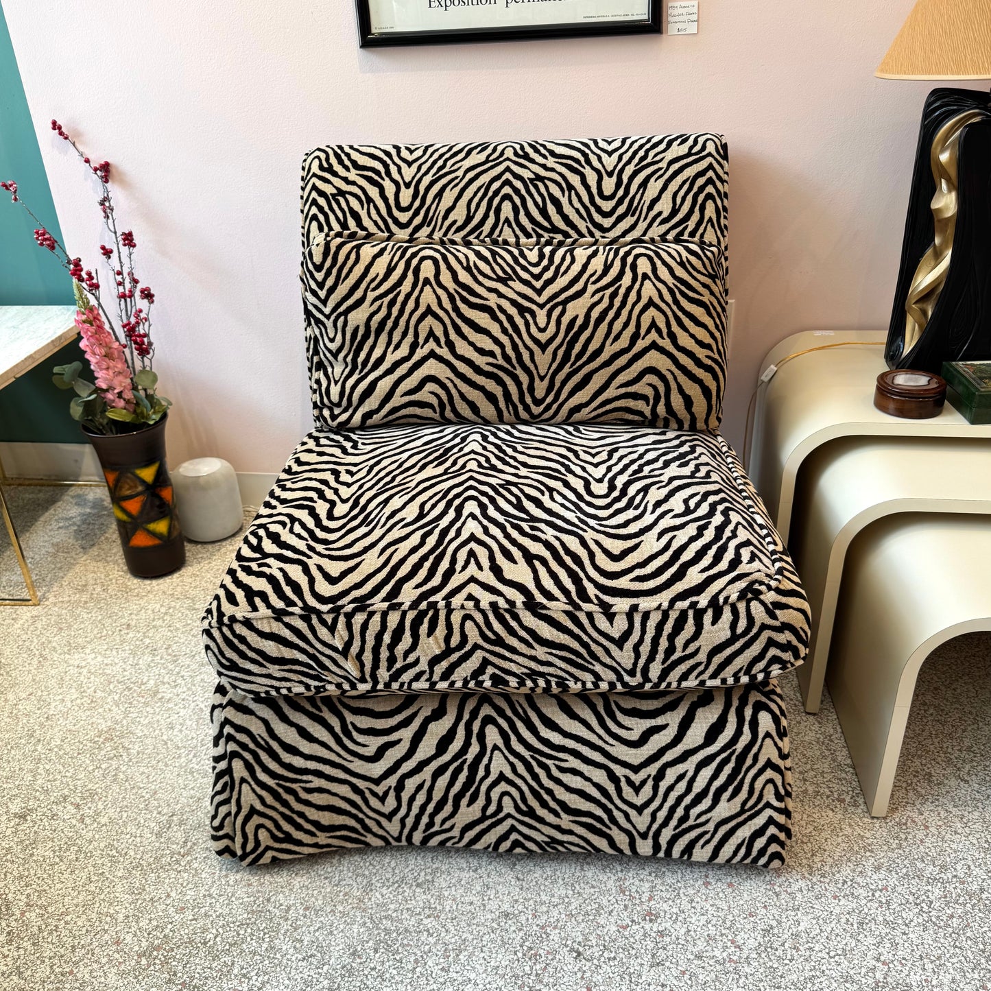 Vintage Velvet Tiger Slipper Chair