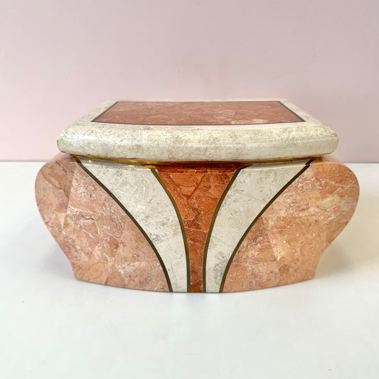 Vintage Maitland Smith Style Pink and Cream Tessellated Stone Box