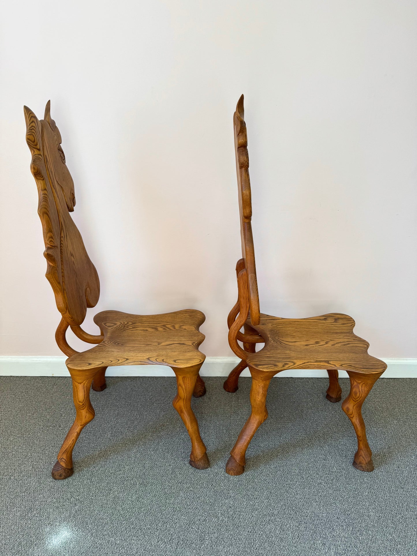 Pair of 1980 Andrew Willner Horse Chairs/Signed and Dated