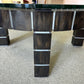 Vintage Postmodern Dark Wood Block and Glass Circular Coffee Table