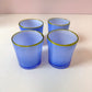 Vintage Set of 4 Handblown Periwinkle Blue and Yellow Drinking Glasses