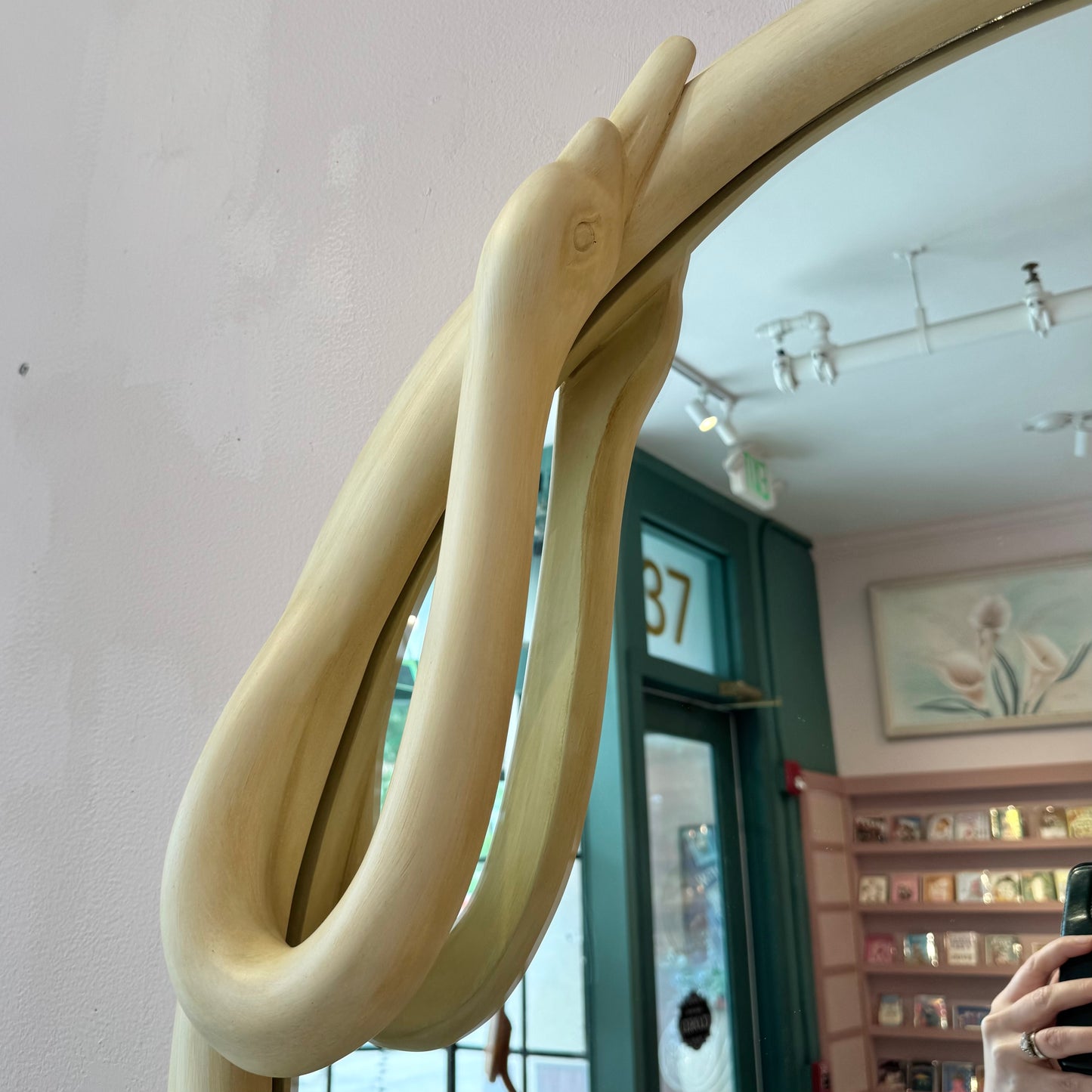 Vintage Circular Cream Swan Mirror