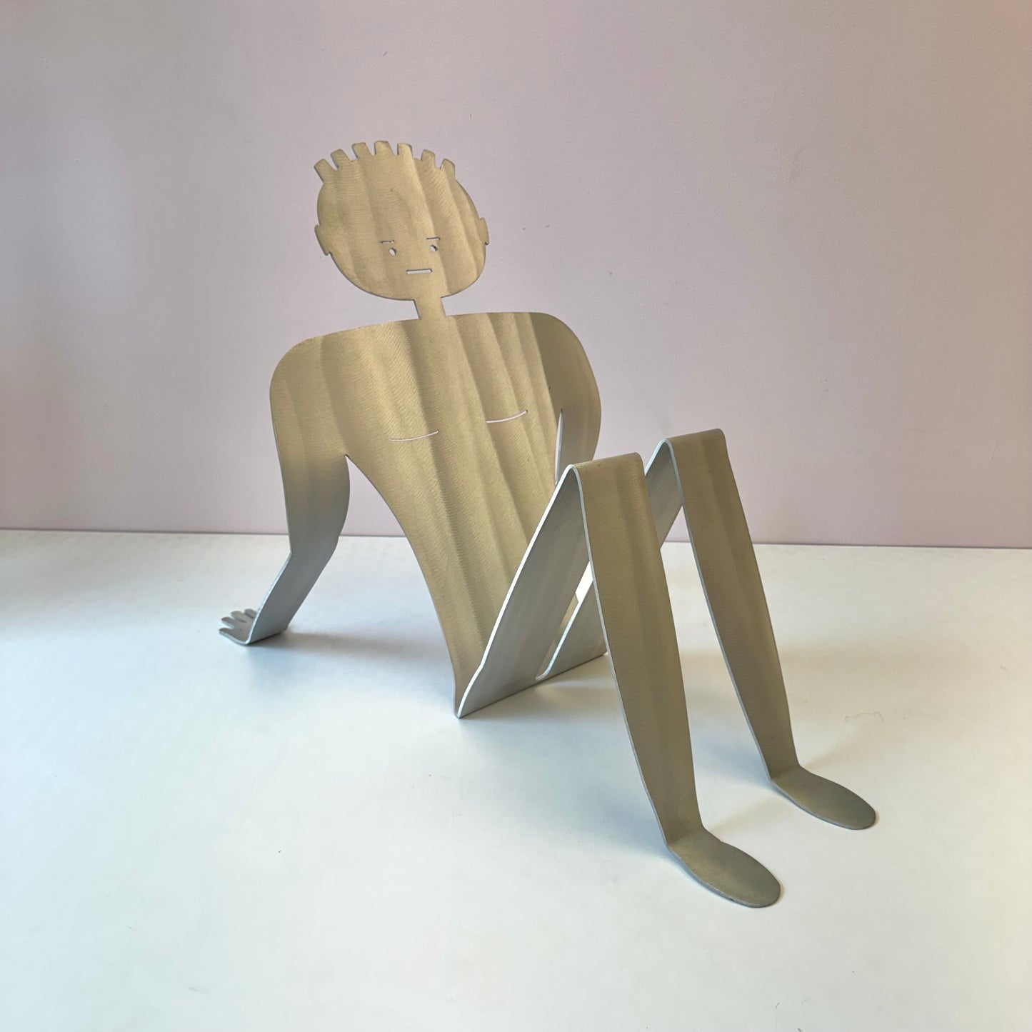 Vintage Postmodern Aluminum Man Magazine Rack by Fred Garbotz