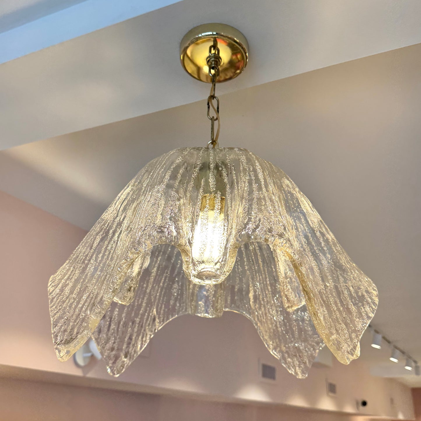 Vintage Mazzega Style Murano Glass Handkerchief Pendant Light Fixture