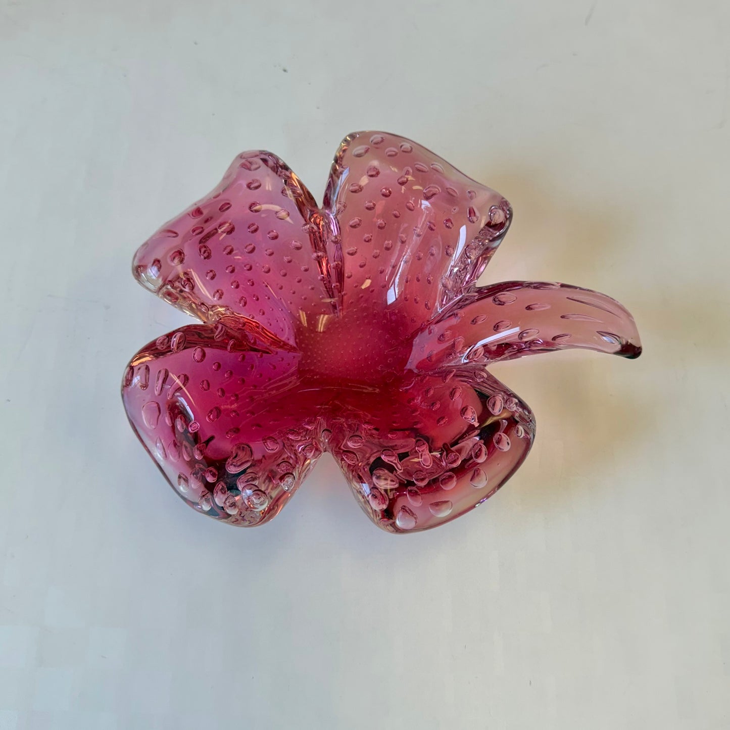 Vintage Pink Clover Leaf Murano Glass Bowl