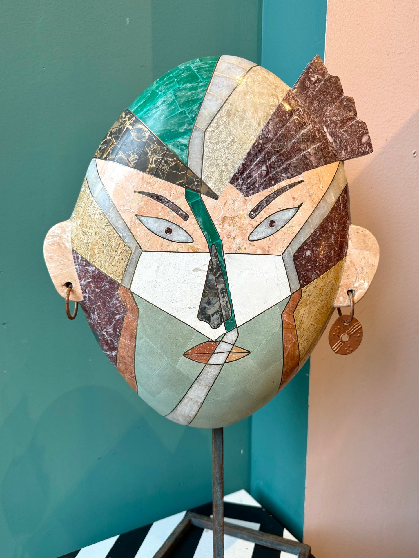 Vintage Tessellated Stone Face Mask Sculpture by Joseph De Castro