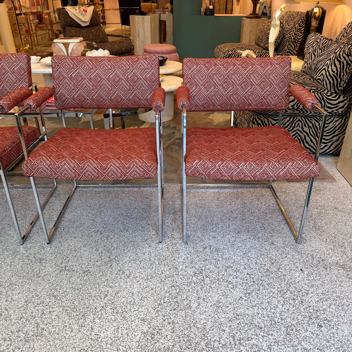 Vintage Set of 4 Milo Baughman '1188' Chrome and Orange Wool Dining Chairs