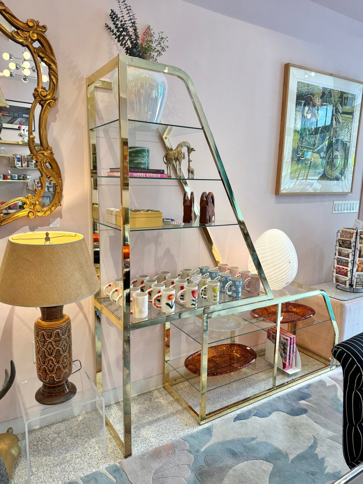 Vintage Asymmetrical Brass and Glass Etagere by DIA
