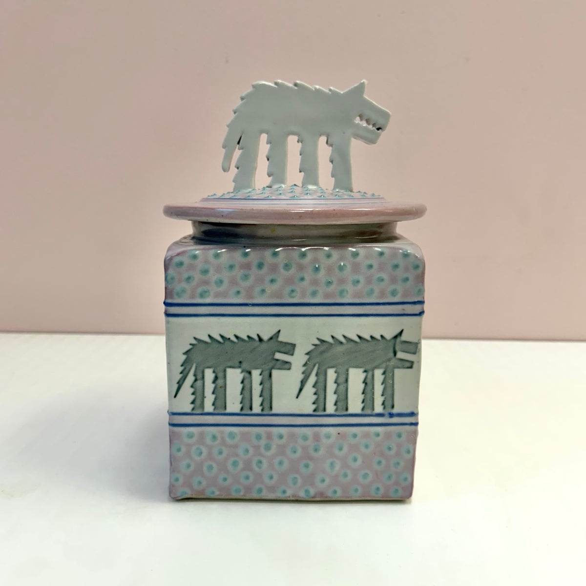 Vintage Post-Modern Ceramic Wolf Cookie Jar by Cunningham Pottery