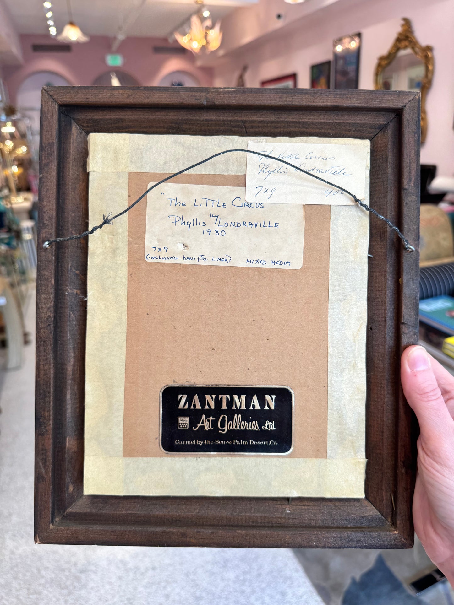 Vintage Small Original Framed "The Little Circus" 1980 Mixed Media on Board by Phyllis Londraville
