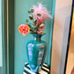 Vintage Large Teal Pearlescent Flower Vase