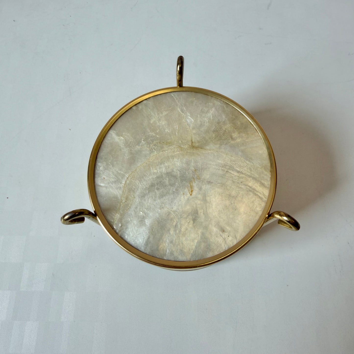 Vintage Capiz Shell and Brass Coaster Set with Caddy