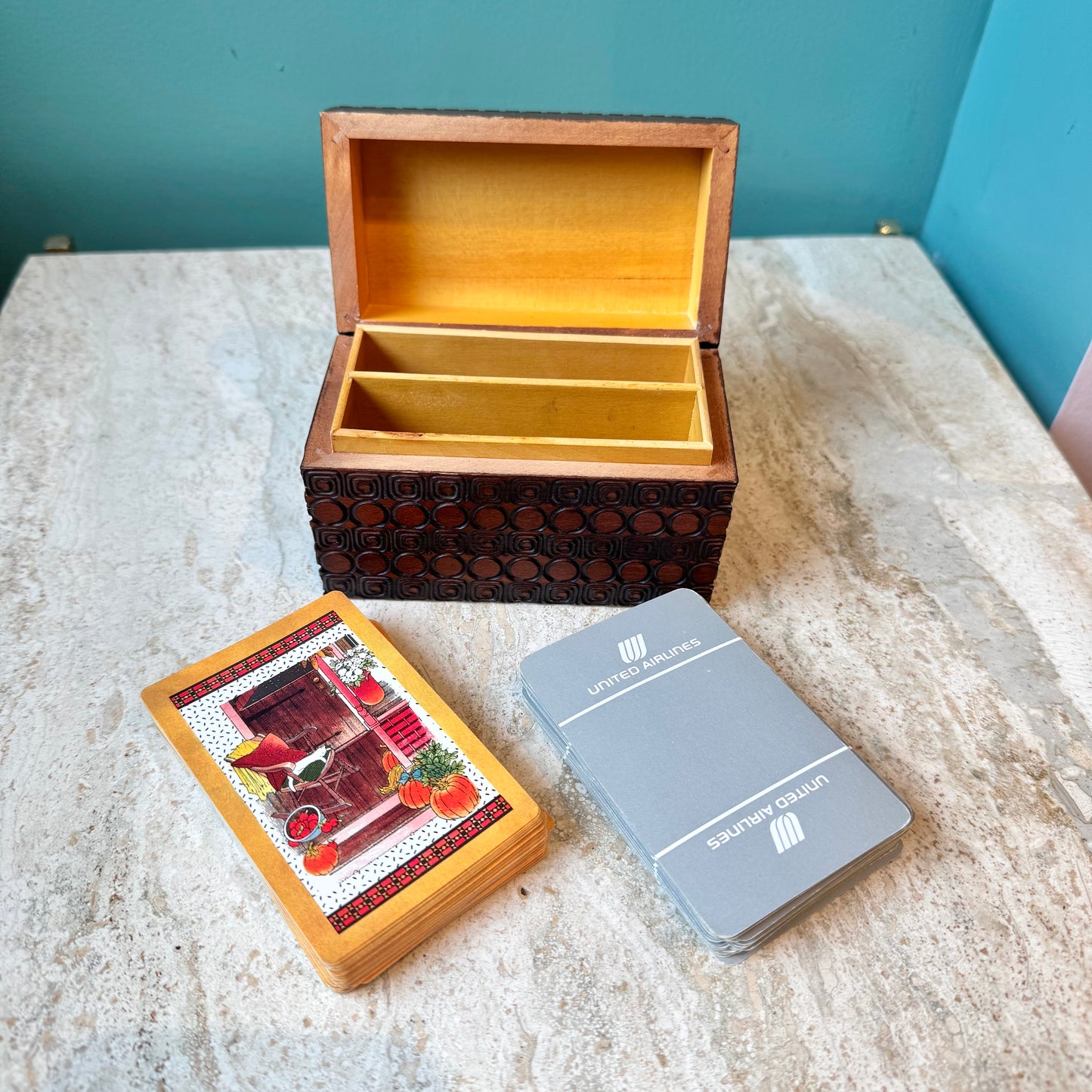 Vintage Hand Carved Polish 2 Deck Playing Card Box