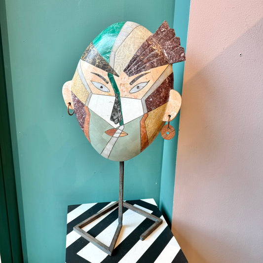 Vintage Tessellated Stone Face Mask Sculpture by Joseph De Castro