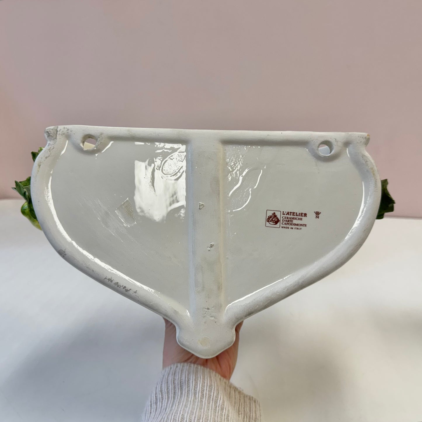 Pair of Vintage Italian Capodimonte Porcelain Lemon Wall Sconce Pockets