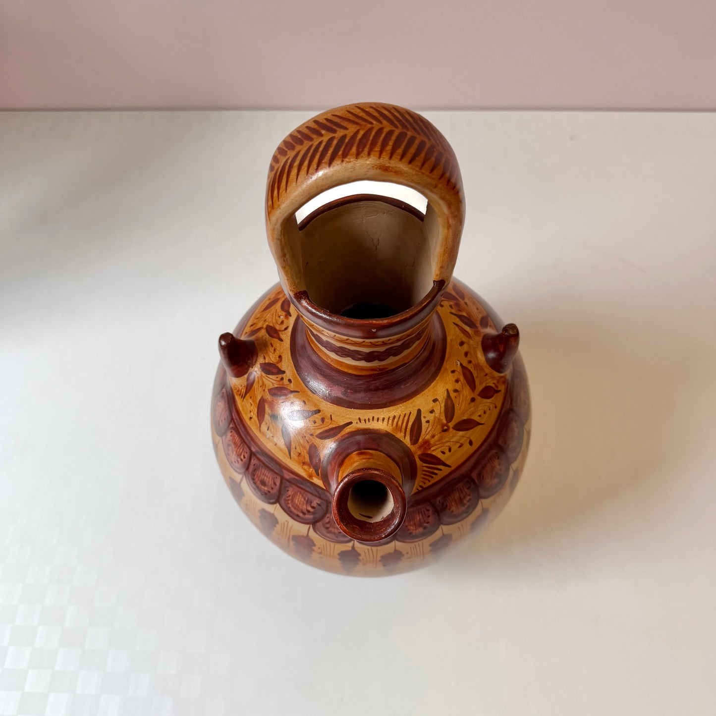 Vintage Handcrafted Mexican Tonala Clay Pottery Water Jug