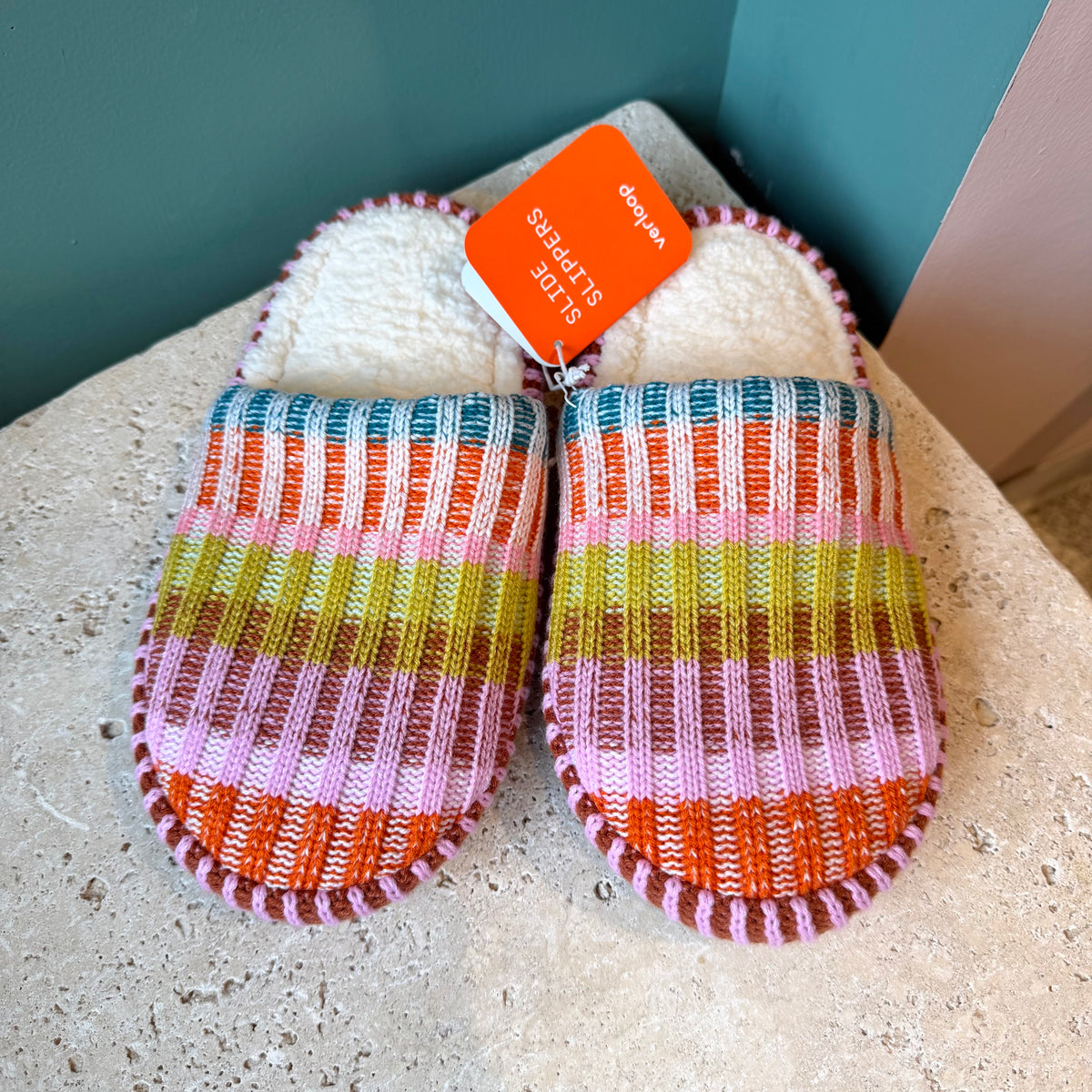 Mosaic Slide Slippers by Verloop Knits: Rust Lilac