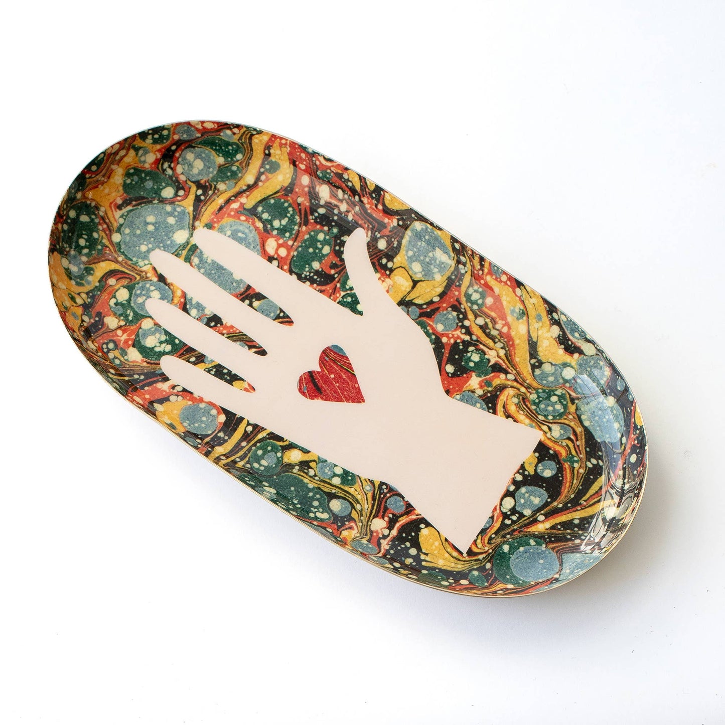Heart in Hand Oval Enamel Tray by Roomytown London