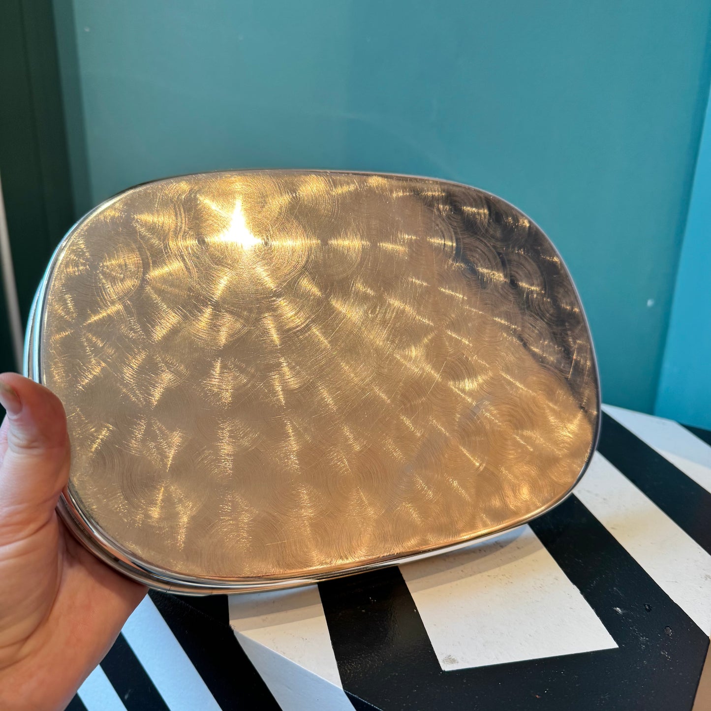 Vintage Engraved Silver Catchall/Cocktail Tray