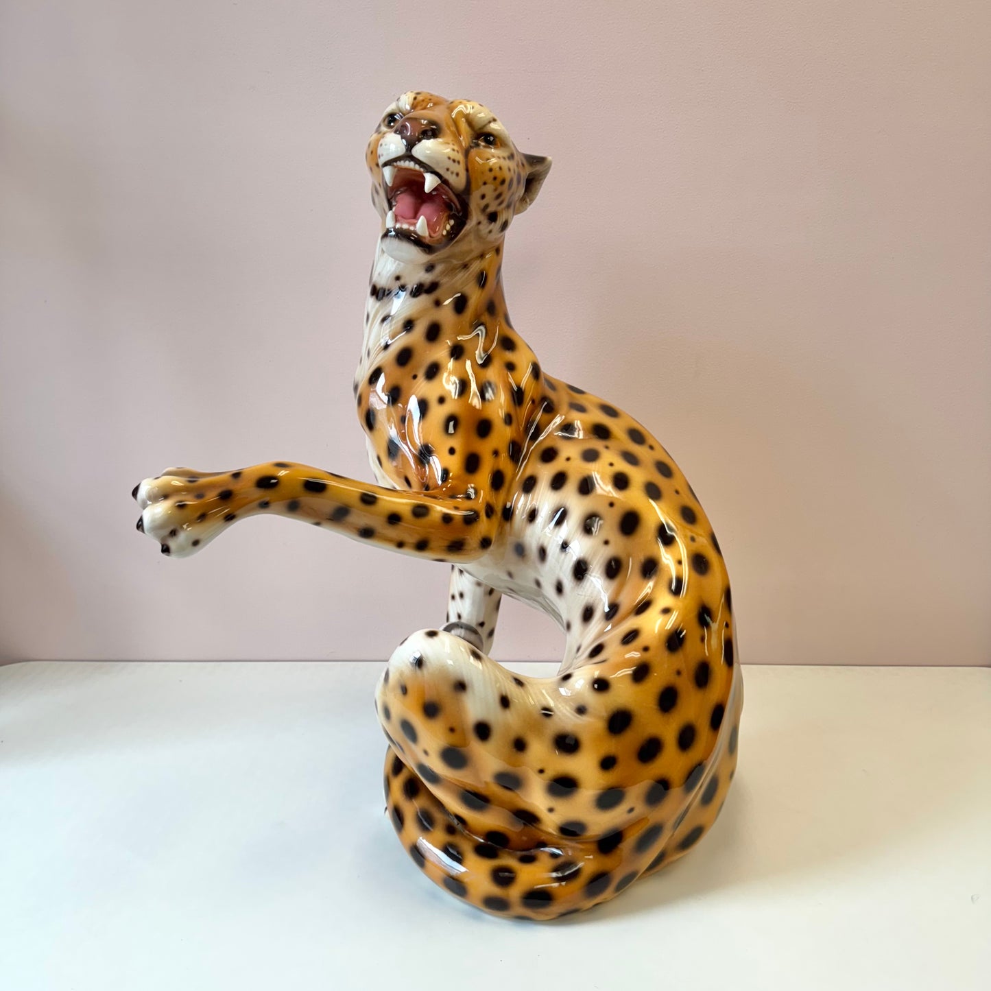 Vintage Large Italian Ceramic Cheetah Statue