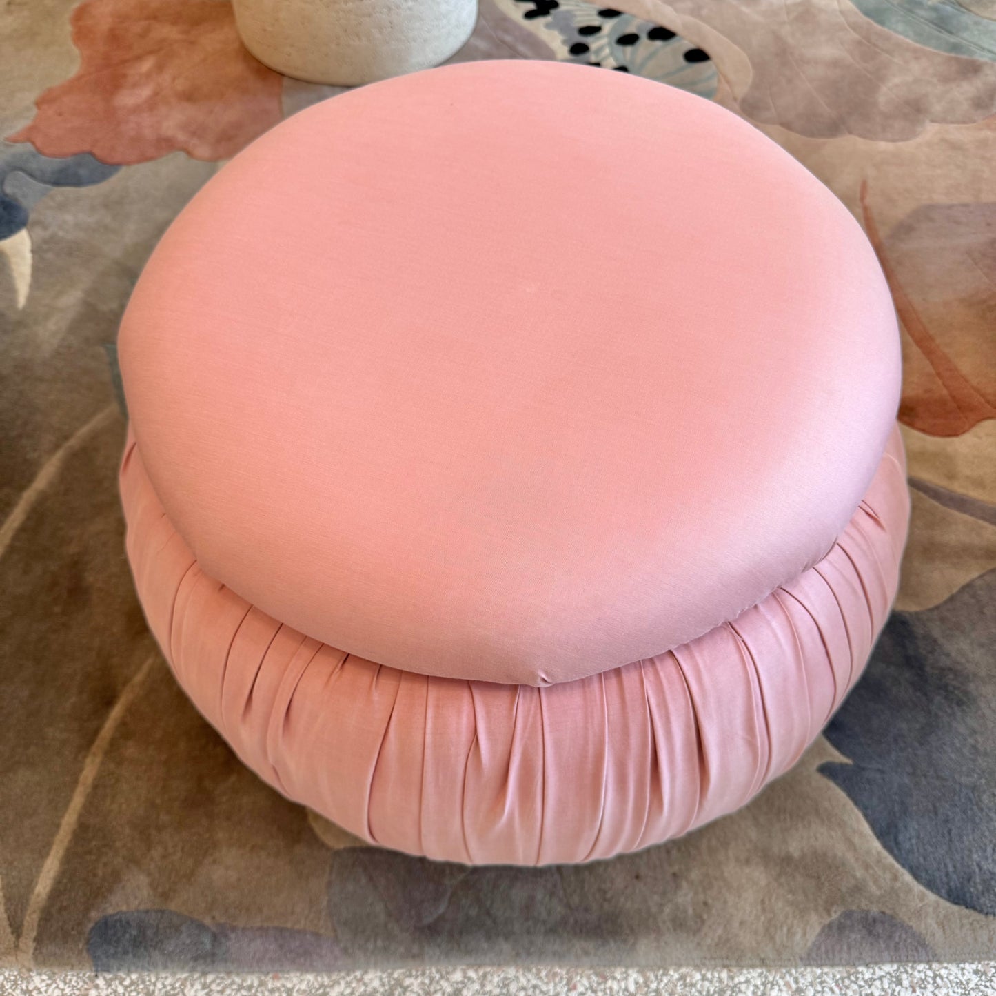 Vintage Pink Pouf Ottoman on Wheels