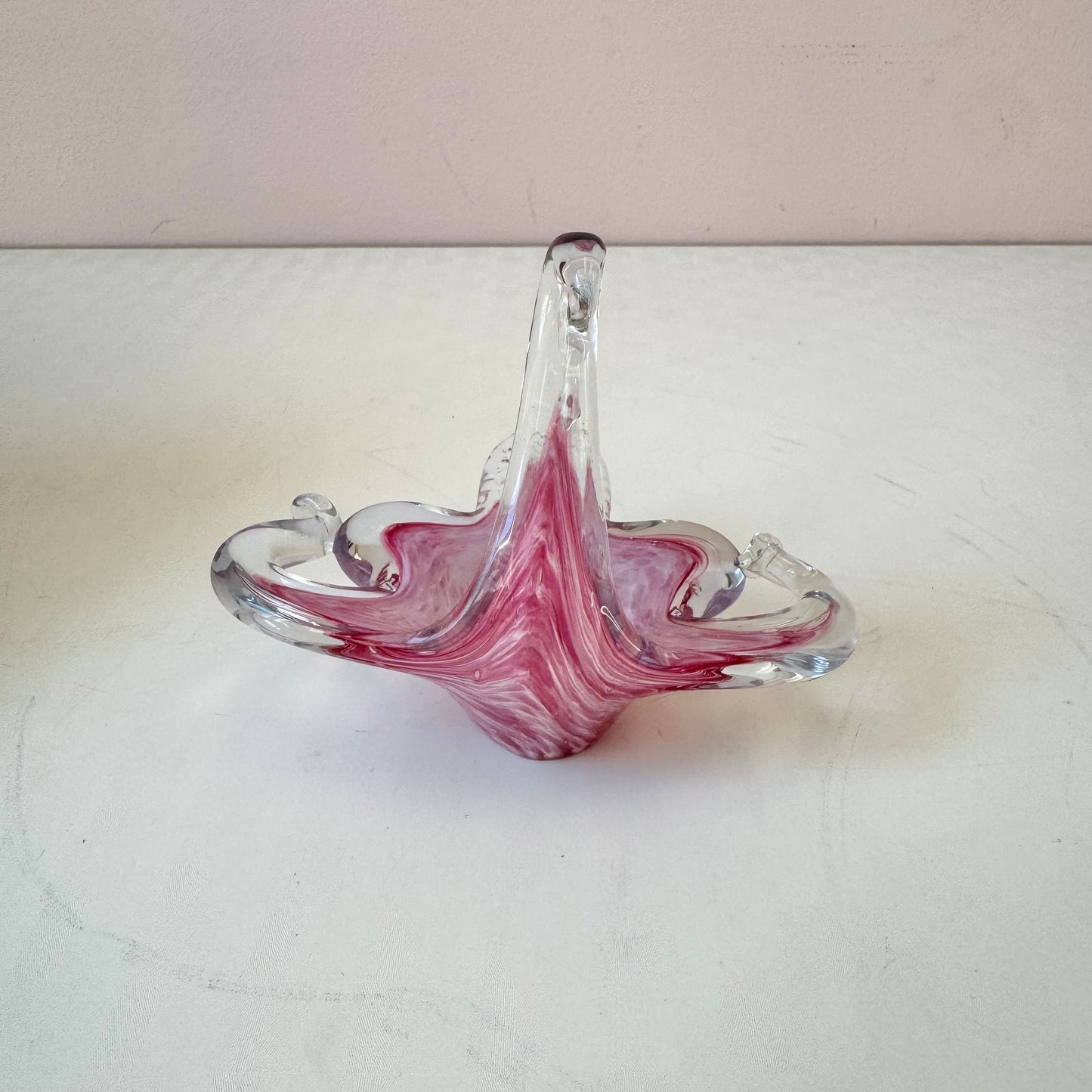 Vintage Pink Murano Glass Style Swan Catchall Dish